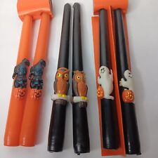 Halloween Taper Candle 3 Sets Ghost Black Cat Owl 1 Broken Kitschy Wax Vintage picture