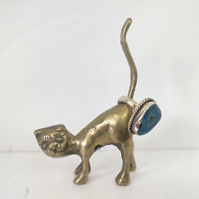Vintage Mid Century Solid BRASS Cat RING HOLDER ~ Paperweight Figurine Jewelry picture