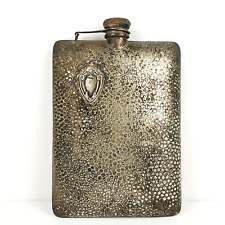 Antique Hammered Hip Flask EPNS Electroplate Nickel Silver Swing Arm Top - RARE picture