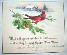 20's 30's Red Birds vintage Christmas greeting card *9B picture