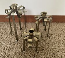 Vintage Taper Candle Holder Set Of 3 Ribbon Brass? Metal picture