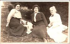 Vintage RPPC Postcard-Three Women Sitting On Grass With Dog At Brook Farm VT picture