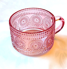 Pink Embossed Glass 14 oz Pretty Pink Cup w/ Handle Pressed Glass #G1 picture