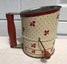 Vintage 1930's Large Size Flour Sifter with Red Wood Handle and Knob Poppies picture