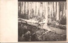 Vintage RPPC Postcard Man Women and Sheep on Fallen Log Estacada Oregon OR  Z149 picture