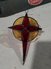 VINTAGE ANTIQUE STAINED GLASS HOLY CROSS CHRISTMAS XMAS TREE ORNAMENT RARE picture