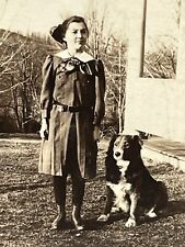 OB Photograph Portrait Young Woman Pet Dog Friend 1920-30's picture