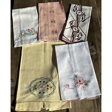 SET 5  Vintage Embroidered Guest Towels Linens Bathroom Floral CottageCore picture