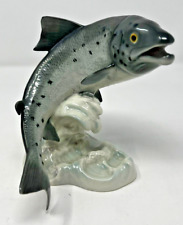 VINTAGE GERMAM GEOBEL LEAPING SALMON FISH SCULPTURE STATUE HAND PAINTED picture