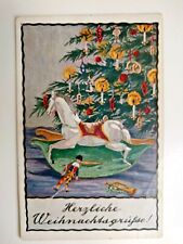 Early 1900s Dresden German Christmas Postcard: Rocking Horse/Christmas Tree picture