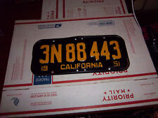 Vintage 1951 California 3N 88 443  Black & Yellow license Plate picture