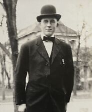 Mormon Preacher 1921 Young Man in Bowler Hat & Bow Tie & Glasses Vintage Photo picture