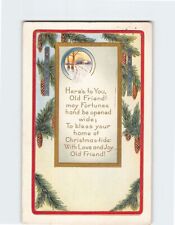 Postcard Here's To You Old Friend Christmas Embossed Card picture