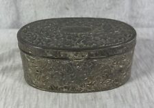 Vintage Silver Metal Red Velvet Lined Music Musical Jewelry Trinket Box Works picture