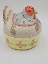 Vintage Porcelain Chicken Hen  On Nest By Fitz And Floyd 4.5