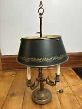 Antique French Bouilotte Style Brass Lamp With Adjustable Green Shade Works picture