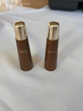 VINTAGE MID CENTURY MODERN MCM WOOD WITH GOLD LIDS TAPERED SALT & PEPPER SHAKERS picture