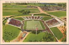RUTGERS UNIVERSITY New Jersey Postcard Football Stadium Aerial View / Linen 1939 picture