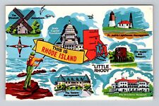 RI-Rhode Island, General Banner Greeting, Points of Interest, Vintage Postcard picture