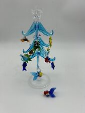 Hand Blown Glass Tree 6” Nautical Beach Fish with 12 Handblown Ornaments picture