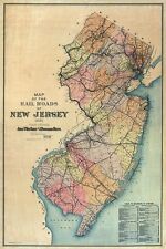 NEW JERSEY State Railroad MAP 1887 Vintage USA Print Train Poster Chart 24