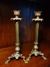 Pair Of Vintage  Art Nouveau Style Brass ( Bronze?) Candle Holders.  picture