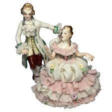 Irish Dresden Victorian Porcelain Couple Laced Lady picture