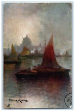 1905 Scene of Boat Sailing Antique Oilette Tuck Art Posted Antique Postcard picture