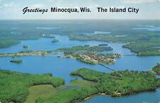 Postcard Aerial View Greetings Minocqua Wisconsin The Island City 1968 picture