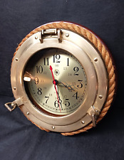 Vintage Bey-Berk International Nautical Brass Port Hole Quartz Clock Rope Trim picture