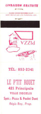 Degelis Quebec Canada Le Ptit Rouet Pizza Vintage Matchbook Cover picture