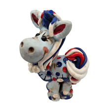 Custom OOAK Clay Unicorn Figurine Signed Whimsical 4th of July Polka Dot picture