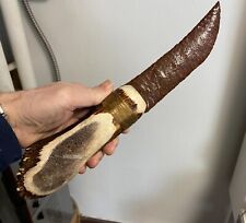 Obsidian Stone Knife With Nice Elk Deer Antler Handle picture