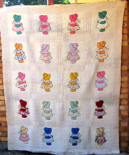 Antique  SUNBONNET SUE QUILT  Hand pieced Hand Stitched APPLIQUED Feed Sack picture