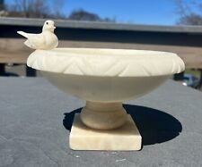 Vintage Hand Carved Alabaster Marble Pedestal Bird Bath 1 Dove 5” x 6” picture
