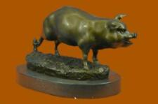 Signed Barye Farm Animal Pig 100% Solid Bronze Marble Base Sculpture Figure DEAL picture