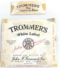 IRTP Vintage John Trommer’s Brewing White Beer Label Orange New Jersey NJ 12oz picture