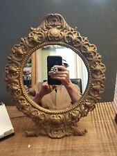 Vintage Robert Emig Cast Iron Standing Mirror.13” Tall Ornate.Art Nouveau Style. picture