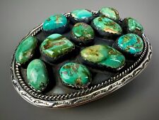Large Vintage Navajo Sterling Silver Turquoise Cluster Belt Buckle Heavy picture