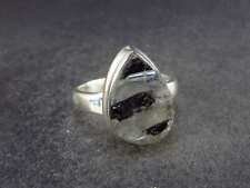 Tourmaline in Quartz 925 Silver Ring From Brazil - 5.24 Grams - Size 8.25 picture