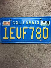 1991 California Blue License Plate - 1EUF780 - Very Nice picture