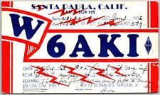 1936 QSL Radio Card W6AKI Santa Paula CA Amateur Radio Station Posted Postcard picture