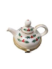 Vintage Trinket Teapot Porcelain Ornament with Holly Leaves picture