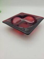 Vintage Ruby Red Glass Mid Century Modern Square Astray picture