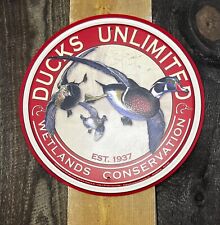 Ducks Unlimited Round HOME GARAGE TIN SIGN Vintage waterfowl hunting 11.75” Wall picture