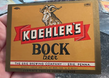 A) VINTAGE KOEHLER'S BOCK BEER 12 OZ BOTTLE LABEL ERIE BRG CO ERIE PA 3.2  - 7% picture