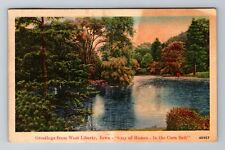 West Liberty IA-Iowa, Greetings, Country Lake, c1950 Antique Vintage Postcard picture