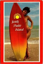 South Padre Island Surfer Girl Postcard Risque 90's 80's Pinup beach  picture