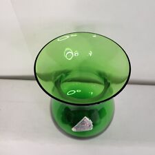 Green Glass Posy Vase Vintage Short Round 4 Inches Handmade Blown Glass Flared picture