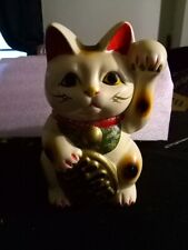 Vintage Maneki Neko Japanese Beckoning Lucky Cat Figurine Piggy Bank  picture